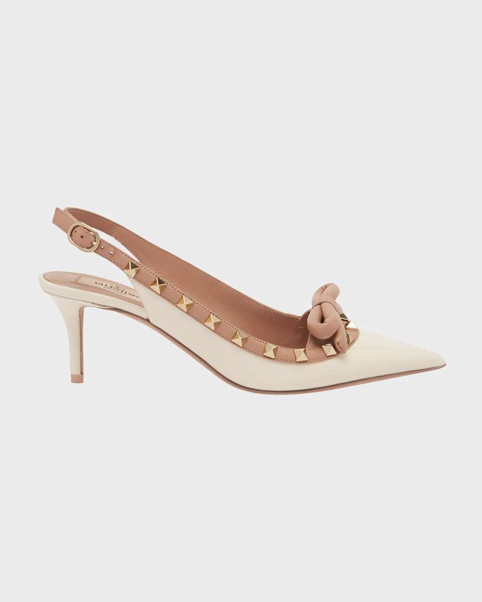 Rockstud Bicolor Bow Slingback Pumps